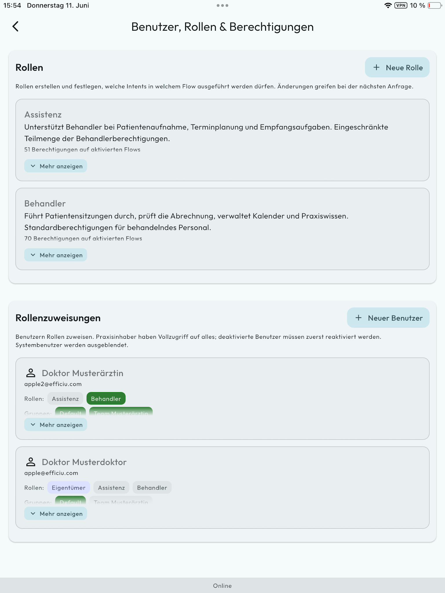 EfficiU user, role and permission management